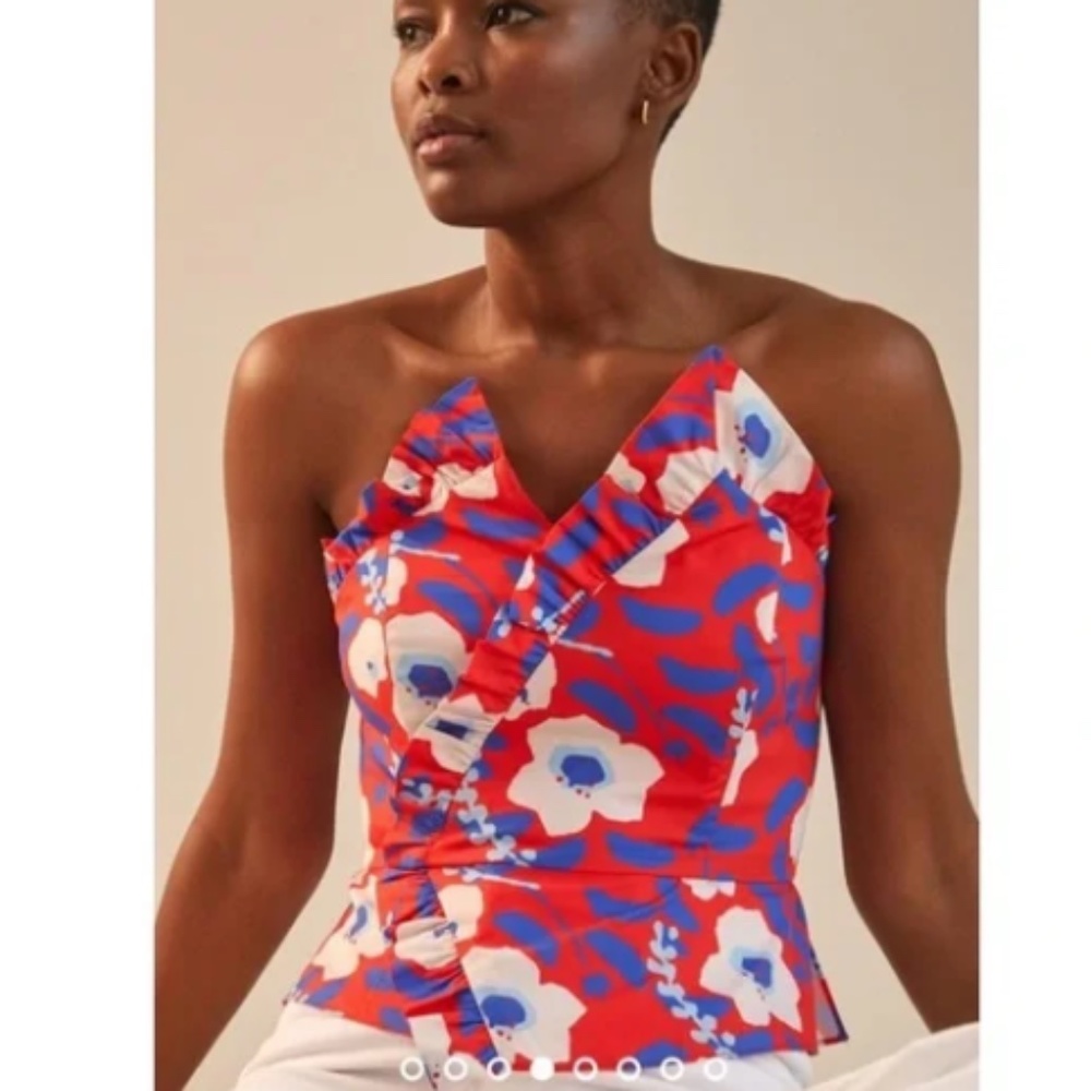 NWT floral strapless peplum ruffled top